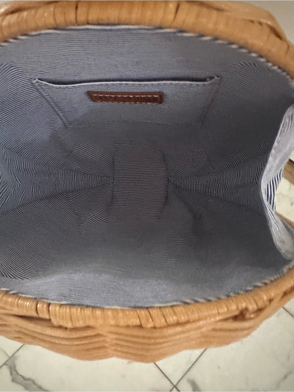 J. McLaughlin Round Woven Crossbody in Tan and Cognac - Picture 9 of 16